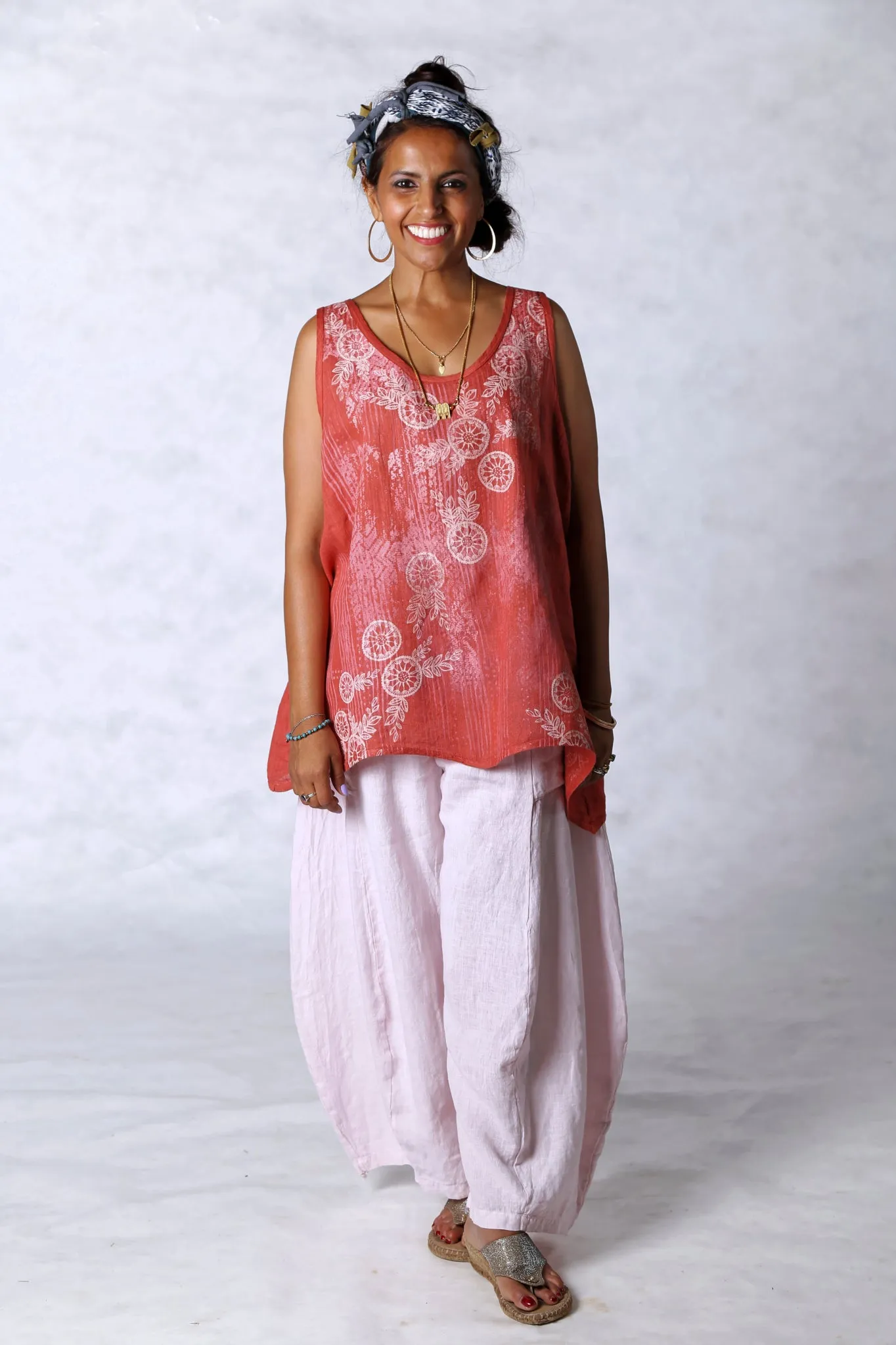 1196 Linen Tank Coral-P