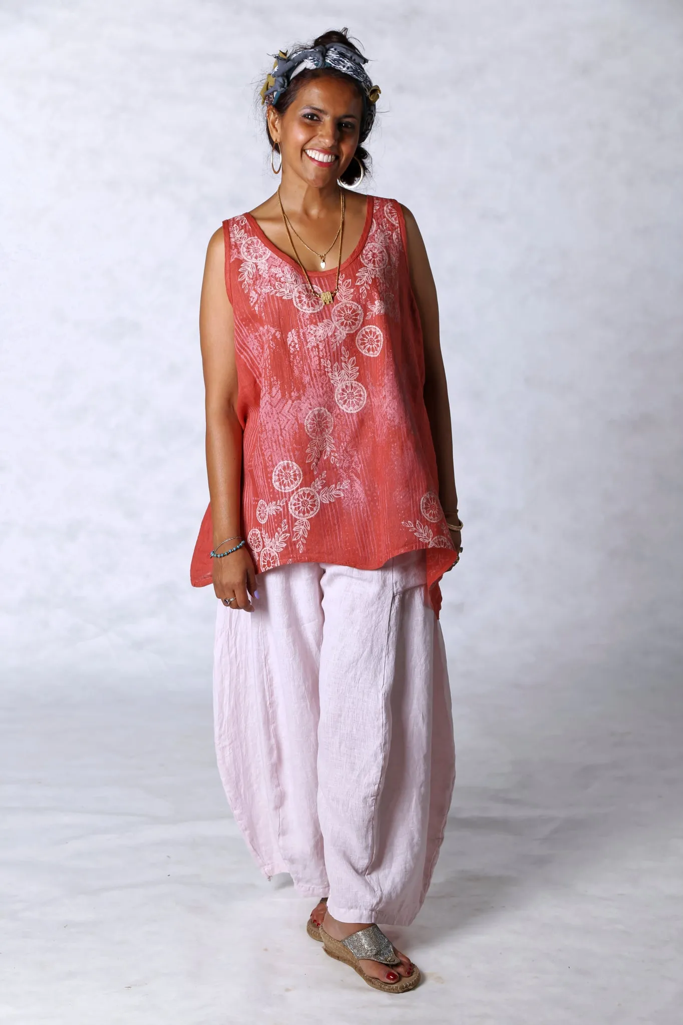 1196 Linen Tank Coral-P