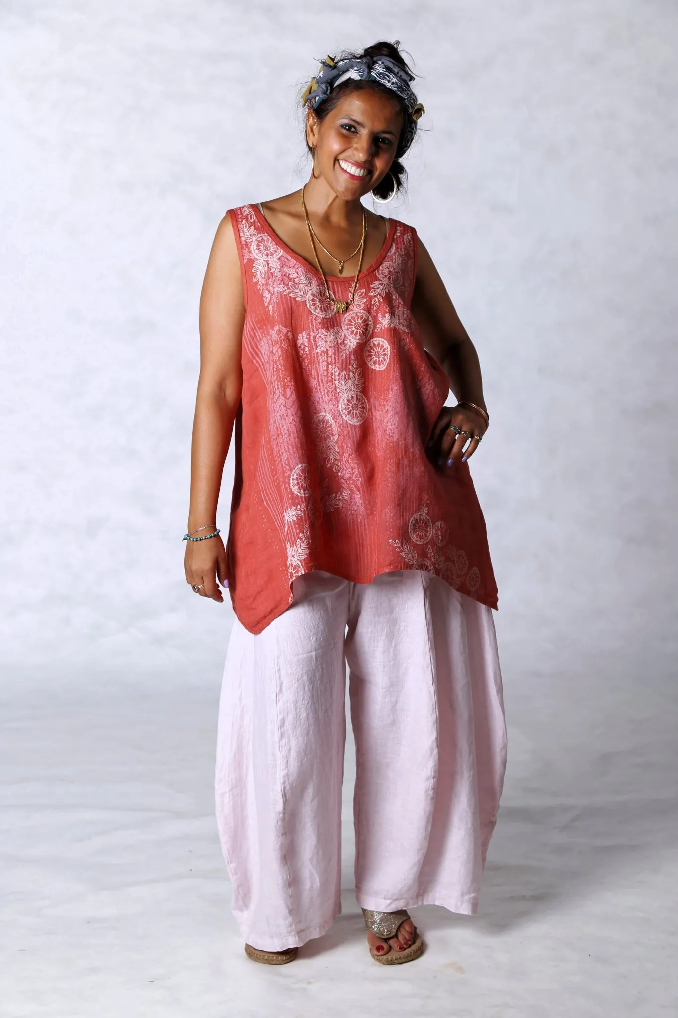 1196 Linen Tank Coral-P