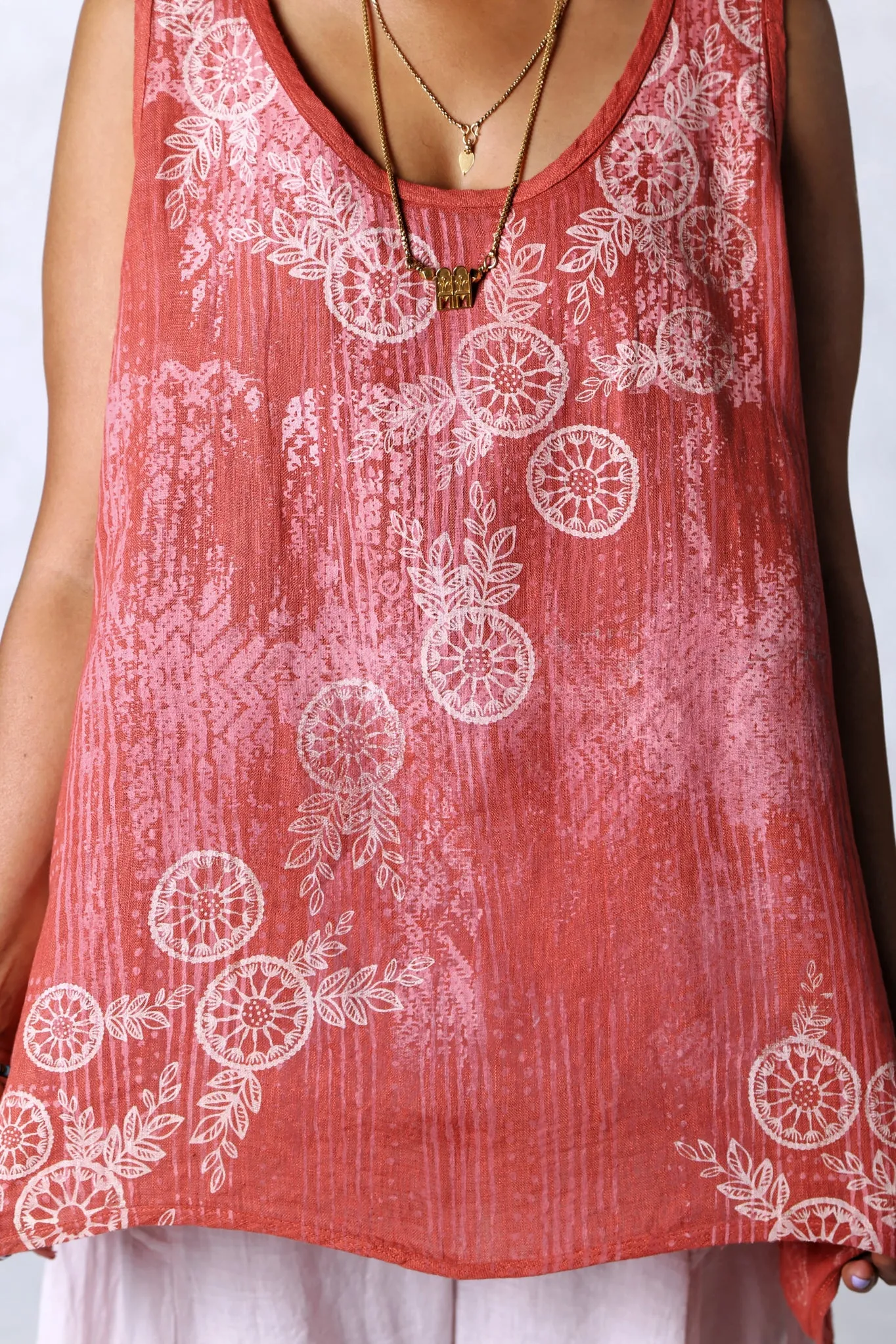 1196 Linen Tank Coral-P