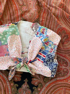 1940s Inspired Bow Tie Quilt Top/ Wild West Reversible Tie Front Top L/XL