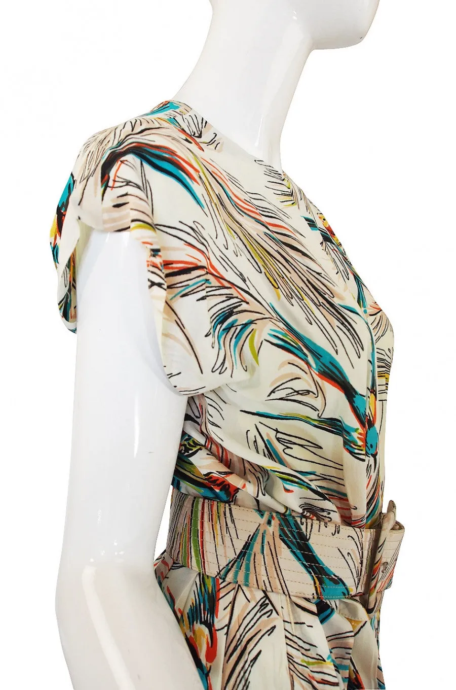 1940s Silk DuBarry Parrot Print Gown