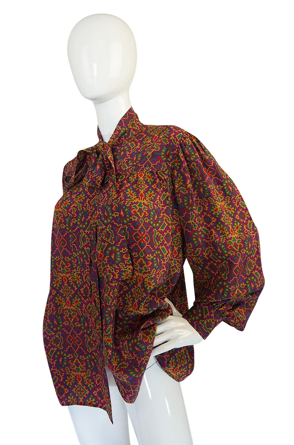 1970s Yves Saint Laurent Classic Silk Print Top