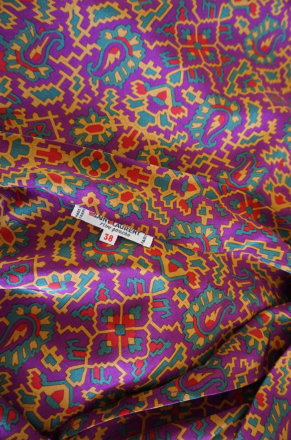 1970s Yves Saint Laurent Classic Silk Print Top