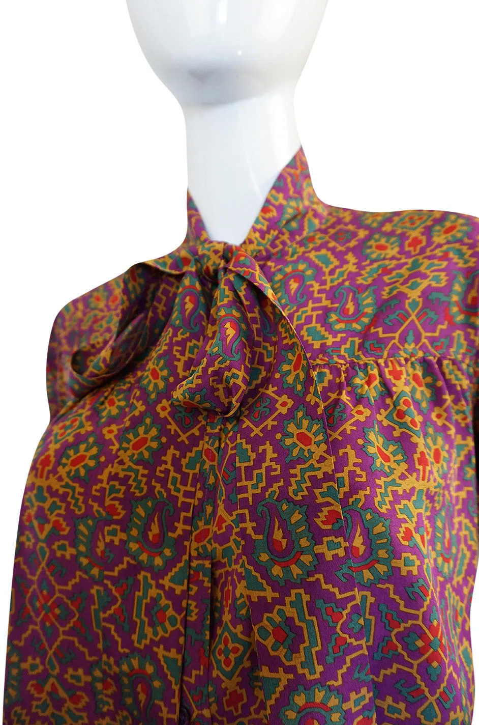 1970s Yves Saint Laurent Classic Silk Print Top