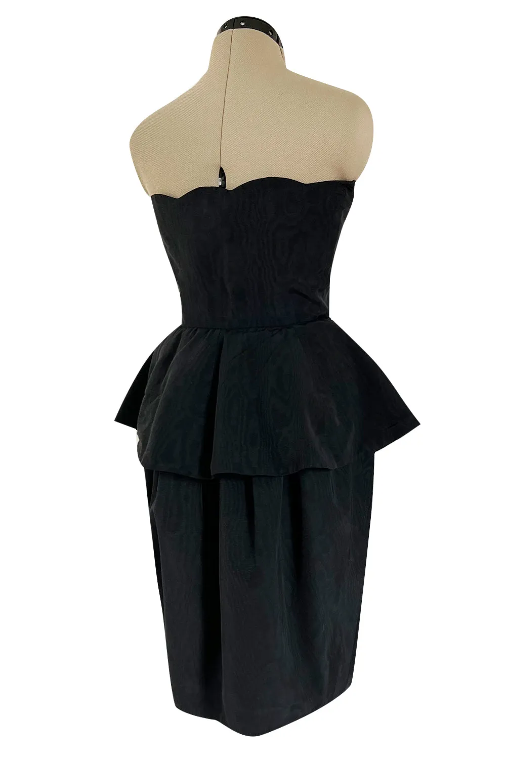 1980s Lanvin by Jules-Francois Crahay Strapless Black Dress w Hip Peplum