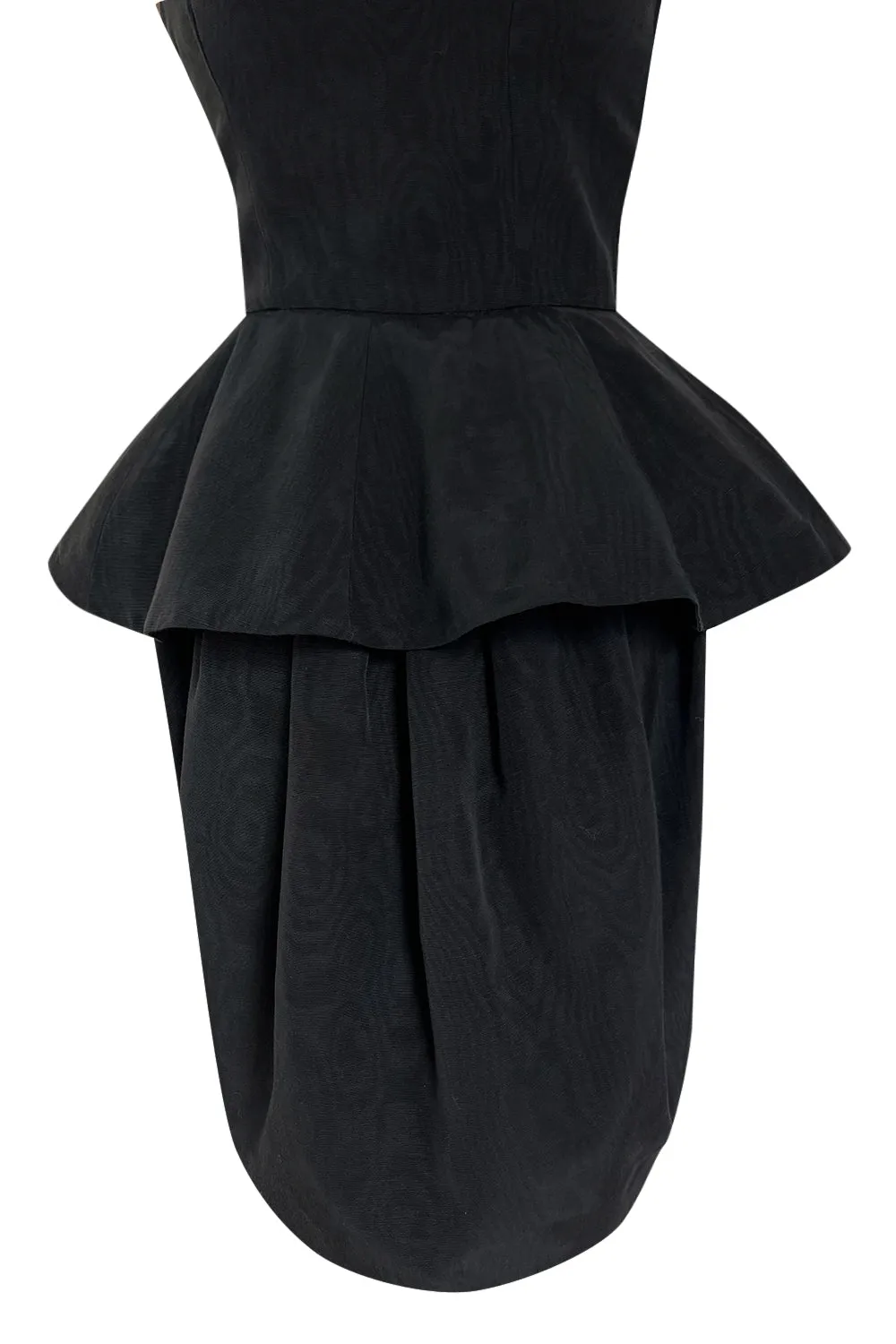 1980s Lanvin by Jules-Francois Crahay Strapless Black Dress w Hip Peplum