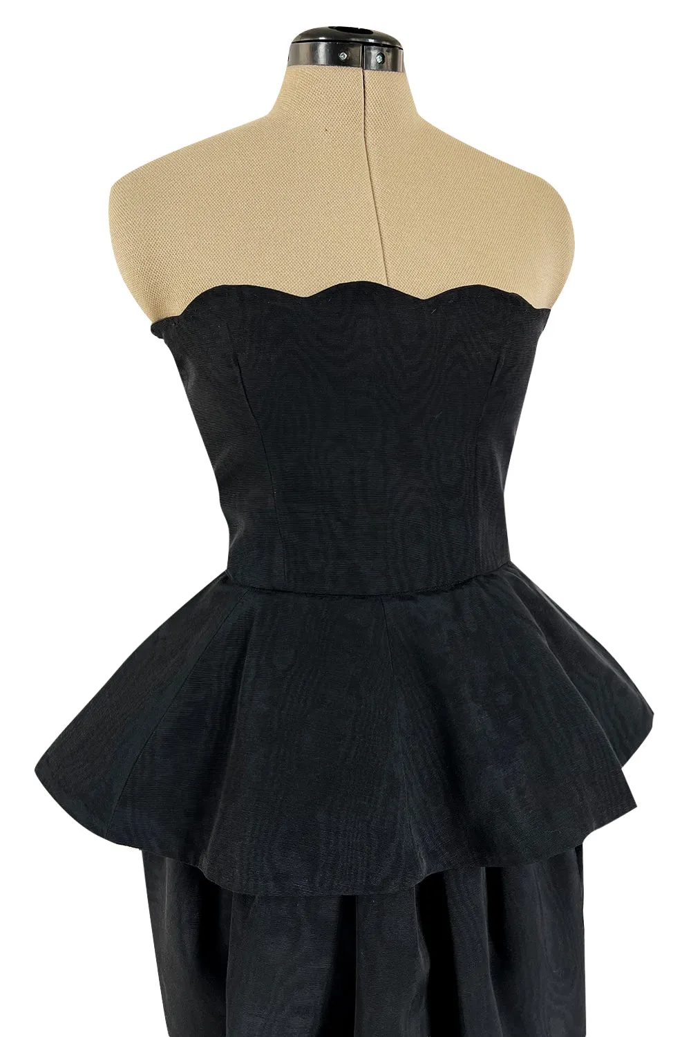 1980s Lanvin by Jules-Francois Crahay Strapless Black Dress w Hip Peplum