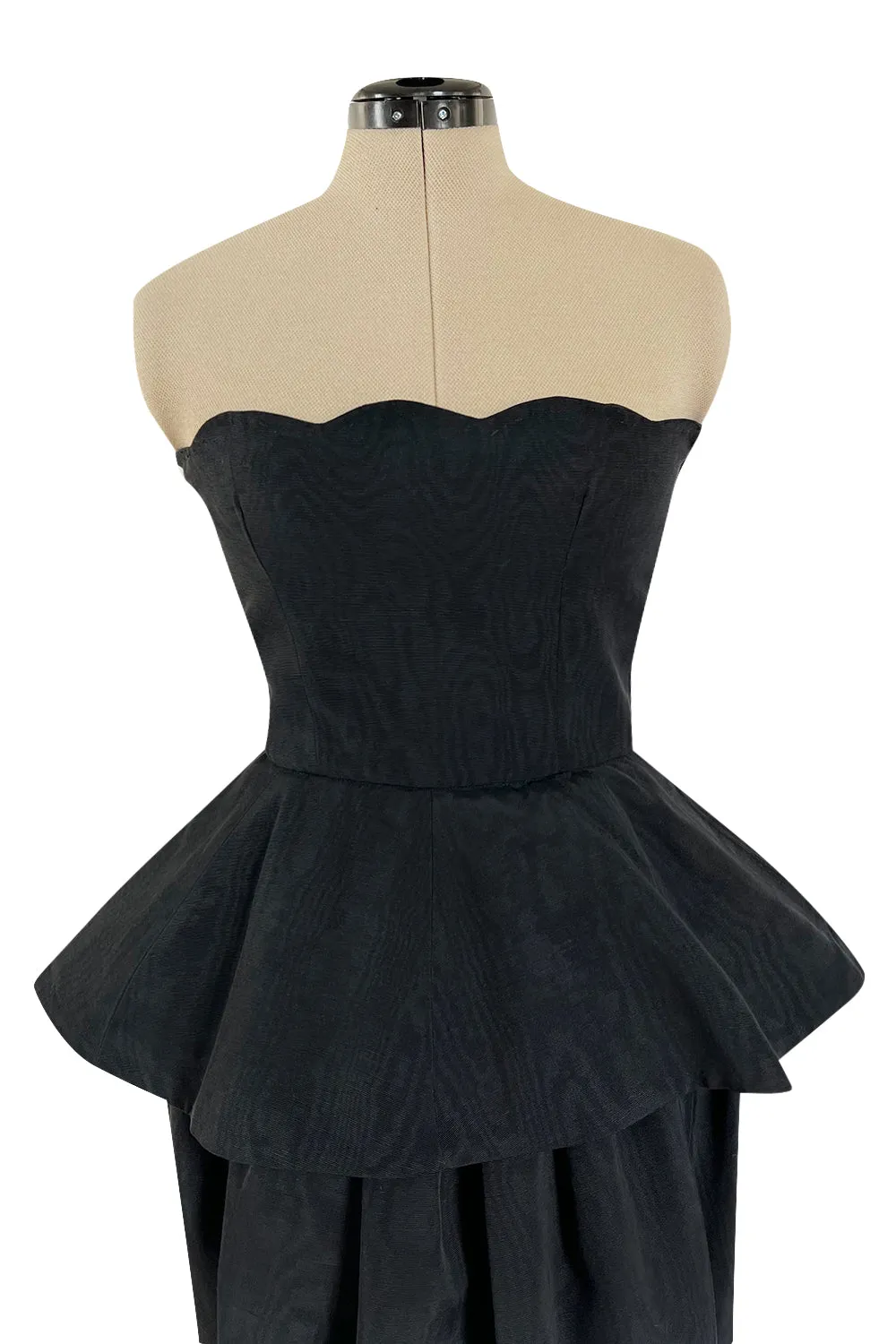 1980s Lanvin by Jules-Francois Crahay Strapless Black Dress w Hip Peplum