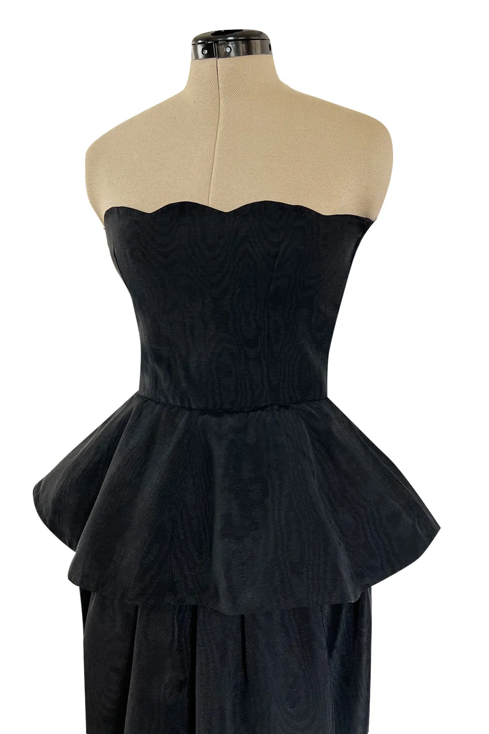 1980s Lanvin by Jules-Francois Crahay Strapless Black Dress w Hip Peplum