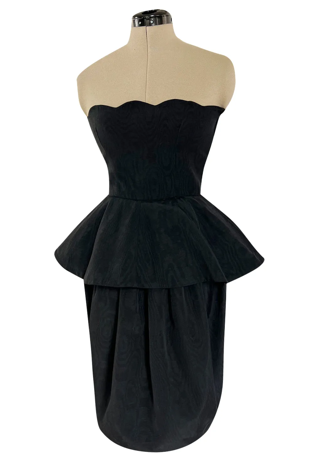 1980s Lanvin by Jules-Francois Crahay Strapless Black Dress w Hip Peplum