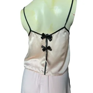$215 NWT Morgan Lane Pink Bow Silk Cami Pajama PJ Tank Small S