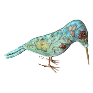 ABBY Hand Embroidered Silk Velvet Shaded Lagoon Kingfisher