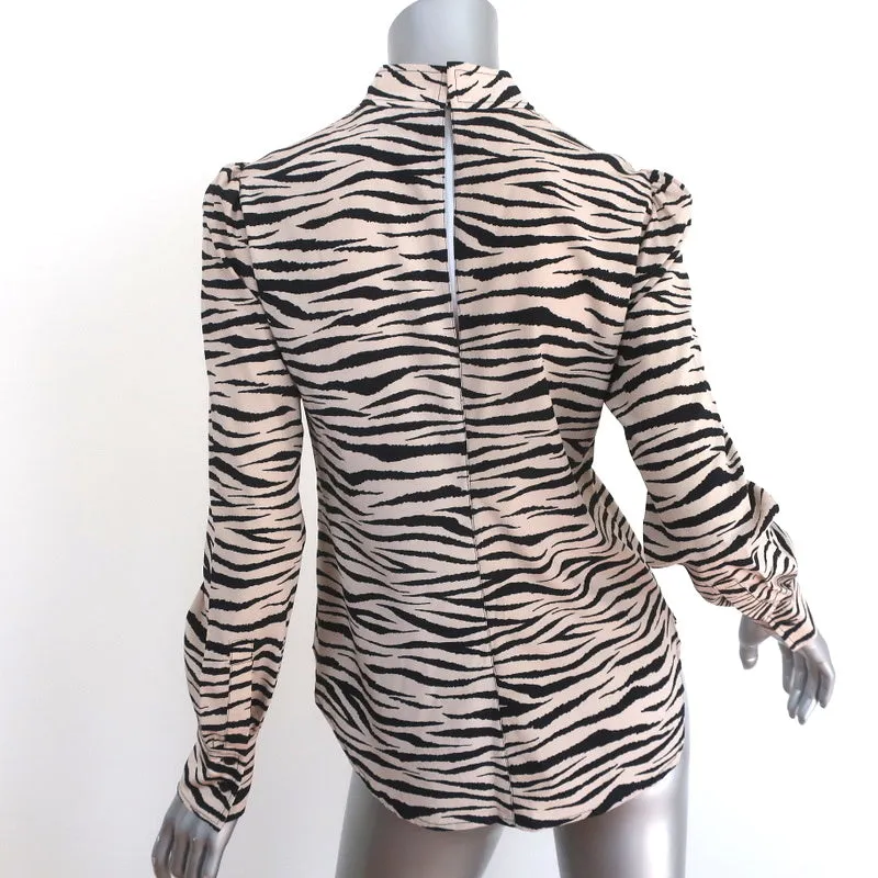 A.L.C. Long Sleeve Top Marina Beige/Black Zebra Print Stretch Silk Crepe Size 2