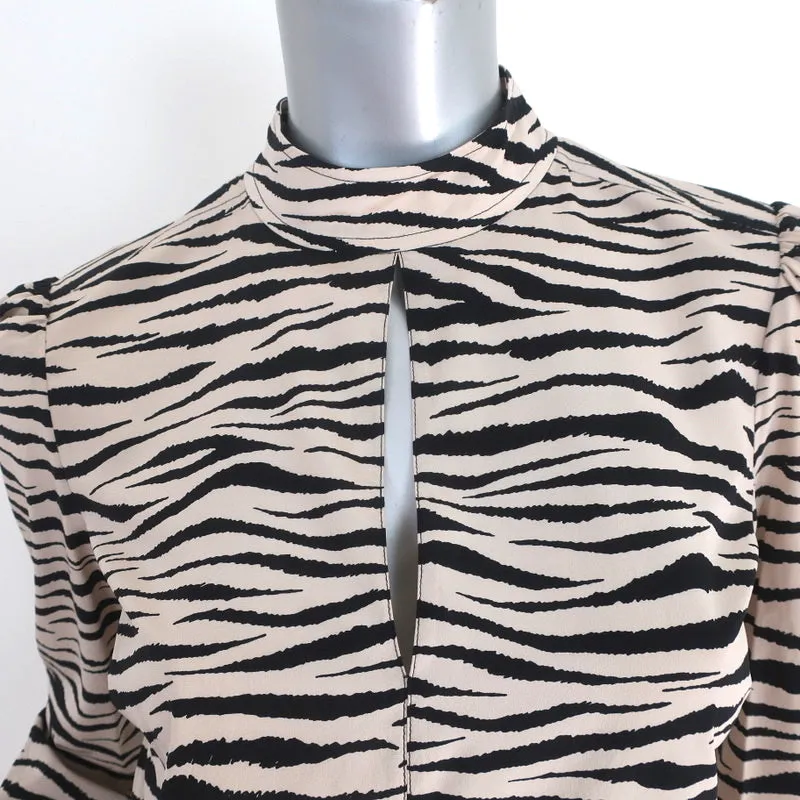 A.L.C. Long Sleeve Top Marina Beige/Black Zebra Print Stretch Silk Crepe Size 2