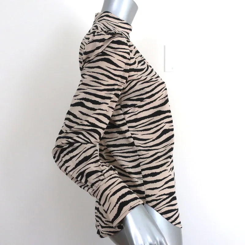 A.L.C. Long Sleeve Top Marina Beige/Black Zebra Print Stretch Silk Crepe Size 2