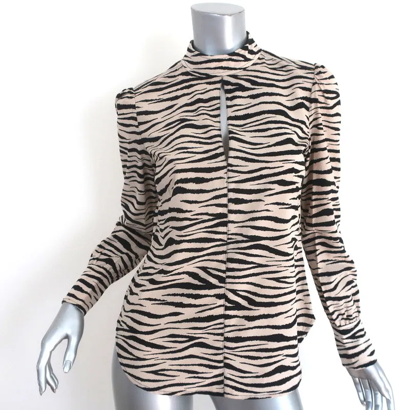 A.L.C. Long Sleeve Top Marina Beige/Black Zebra Print Stretch Silk Crepe Size 2