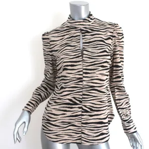 A.L.C. Long Sleeve Top Marina Beige/Black Zebra Print Stretch Silk Crepe Size 2