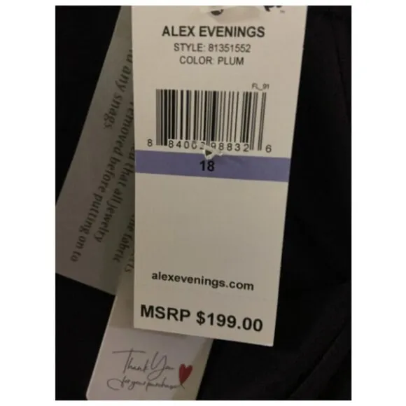 Alex Evenings Embellished Shoulder Long Dress with Tulip Skirt Plum 18