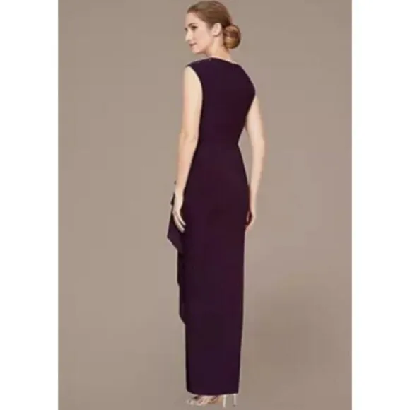 Alex Evenings Embellished Shoulder Long Dress with Tulip Skirt Plum 18
