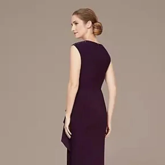 Alex Evenings Embellished Shoulder Long Dress with Tulip Skirt Plum 18