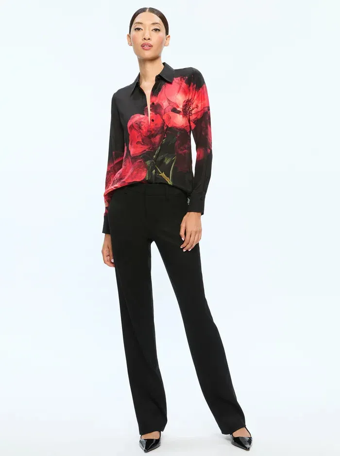 Alice   Olivia Brady Slim Button Down Peony Petals Bright Ruby