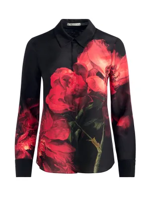 Alice   Olivia Brady Slim Button Down Peony Petals Bright Ruby