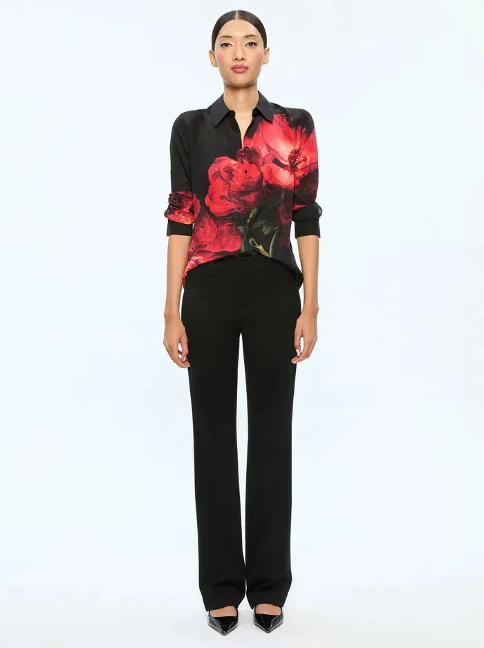 Alice   Olivia Brady Slim Button Down Peony Petals Bright Ruby