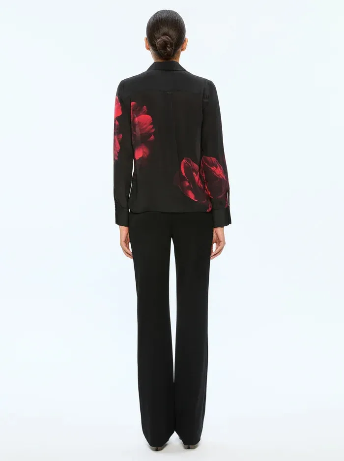 Alice   Olivia Brady Slim Button Down Peony Petals Bright Ruby