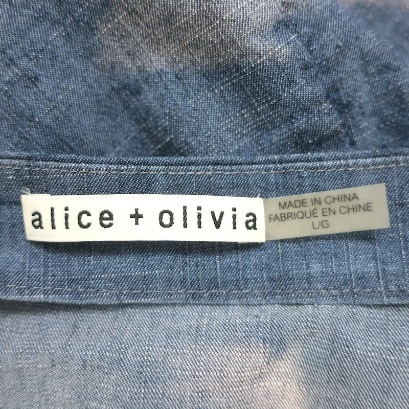 Alice   Olivia Off the Shoulder Top Christy Chambray Linen-Blend Size Large