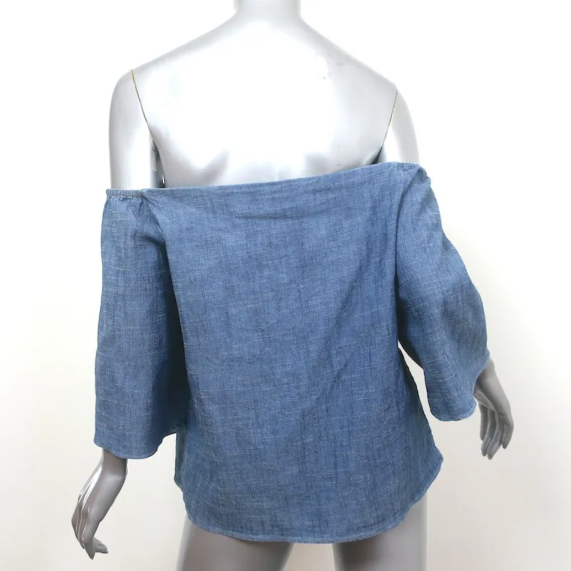 Alice   Olivia Off the Shoulder Top Christy Chambray Linen-Blend Size Large