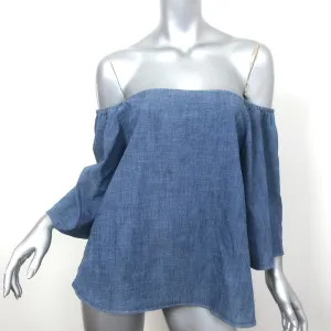 Alice   Olivia Off the Shoulder Top Christy Chambray Linen-Blend Size Large