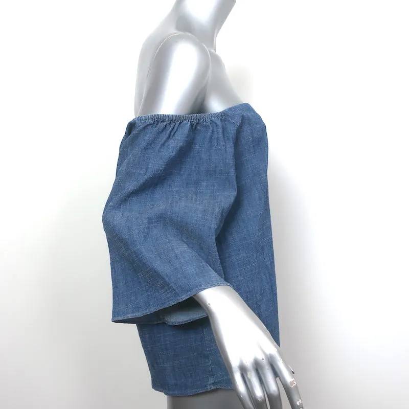 Alice   Olivia Off the Shoulder Top Christy Chambray Linen-Blend Size Large