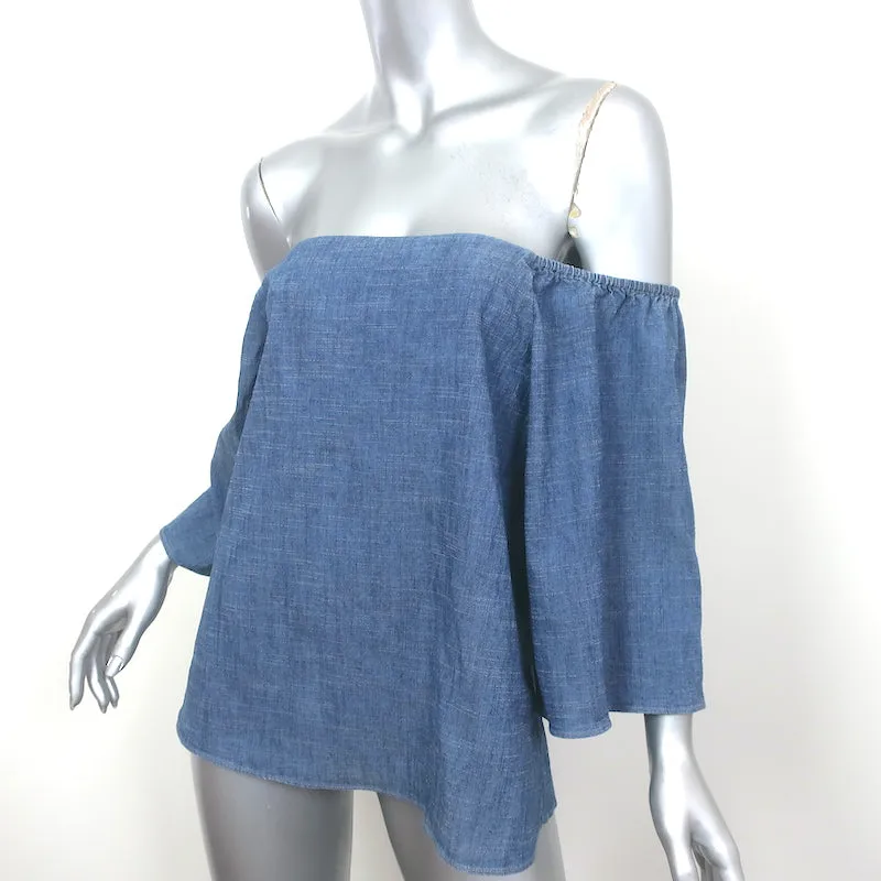 Alice   Olivia Off the Shoulder Top Christy Chambray Linen-Blend Size Large
