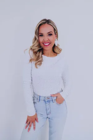 All Blinged Out Embellished Top - White