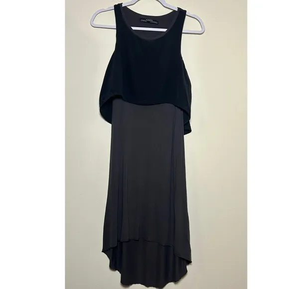 AllSaints Silk Viscose Black &amp; Gray High Low Hem Dress US 0 EU 32