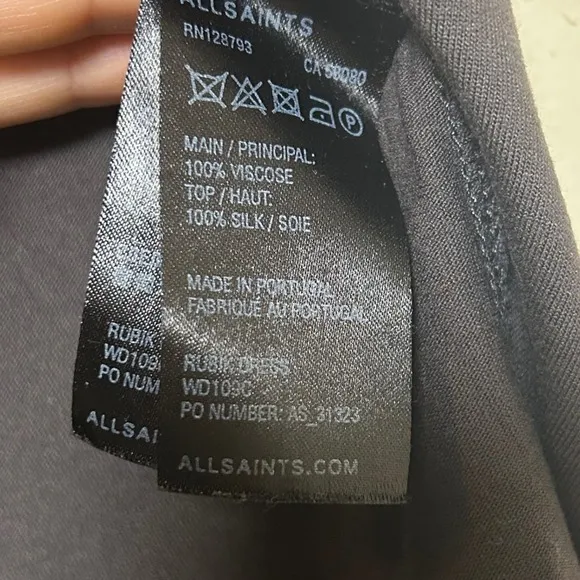 AllSaints Silk Viscose Black &amp; Gray High Low Hem Dress US 0 EU 32