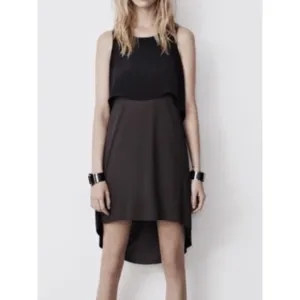 AllSaints Silk Viscose Black &amp; Gray High Low Hem Dress US 0 EU 32