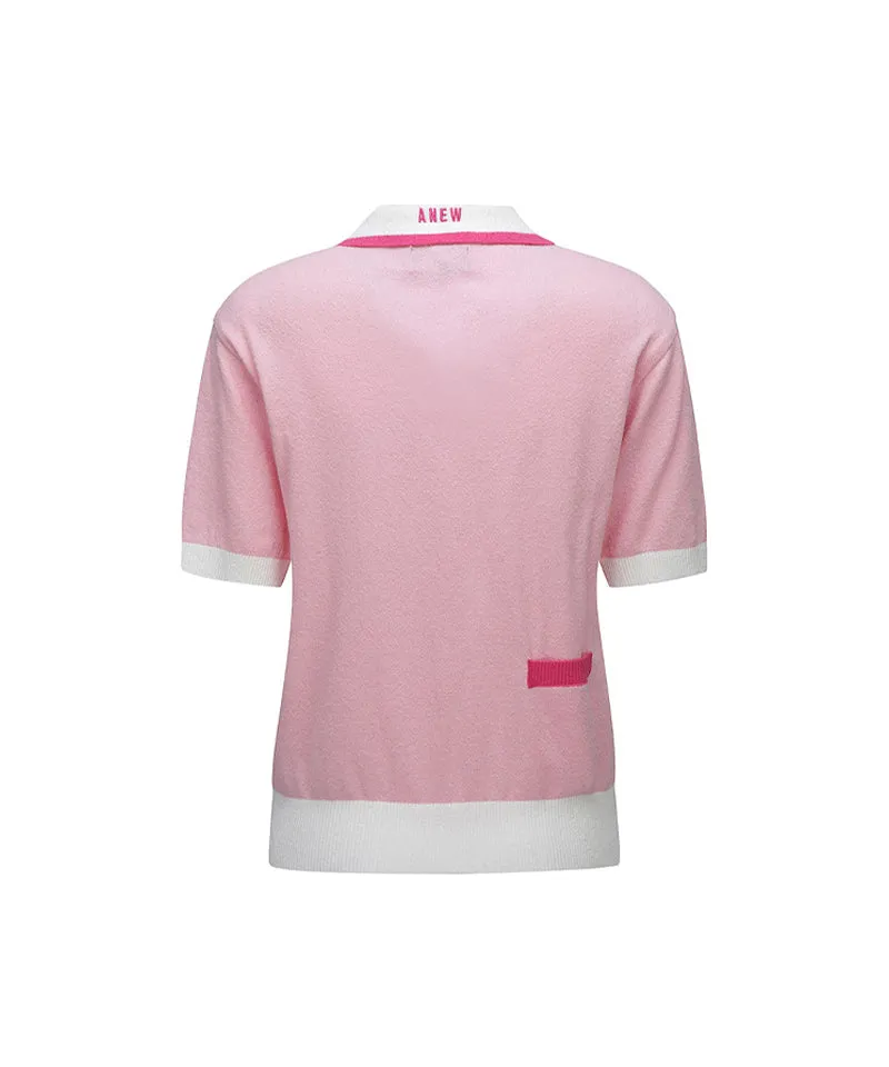 ANEW Golf: Women Chest Big Logo Collar Short Sweater - Light Pink