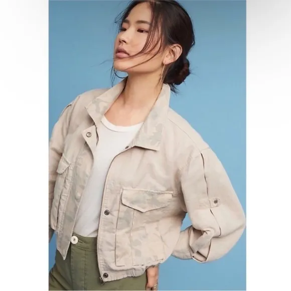 Anthropologie Hei Hei Ronan Camo Linen Cotton Utility Jacket Size XS