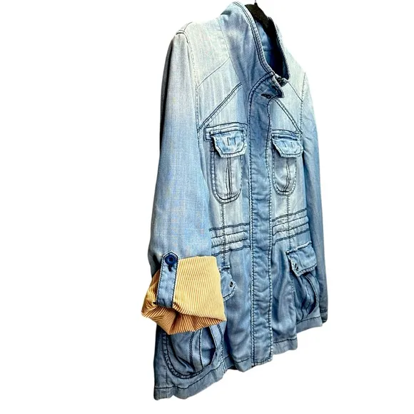 Anthropologie Marrakech Light Denim Utility Jacket Petite Large LP