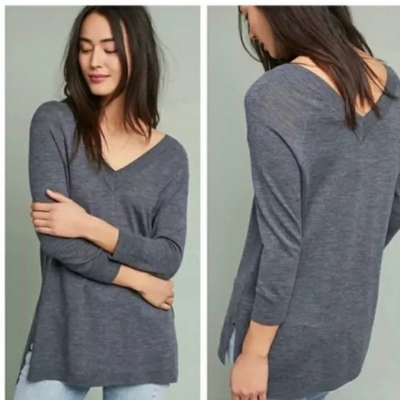 Anthropologie Moth Merino Wool V-Neck Sweater XS