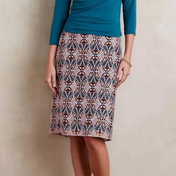 Anthropologie Moulinette Soeurs Svetla Lace Pencil Skirt Navy Size 14 NWT