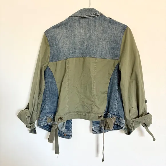 Anthropologie Pilcro Denim Jacket Olive Green Utility Tie Waist Jean Jacket  S