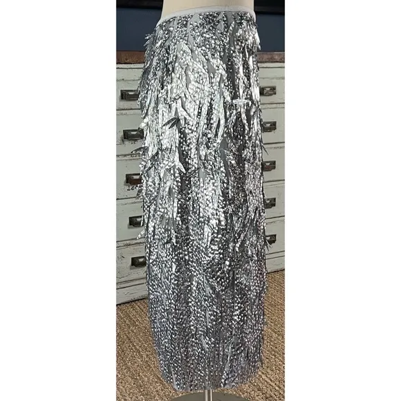 Anthropologie Sequined Fringe Skirt 8