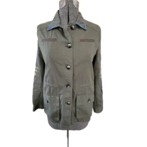 Anthropologie Utility Military Army Green Button Down Jacket-Size Small