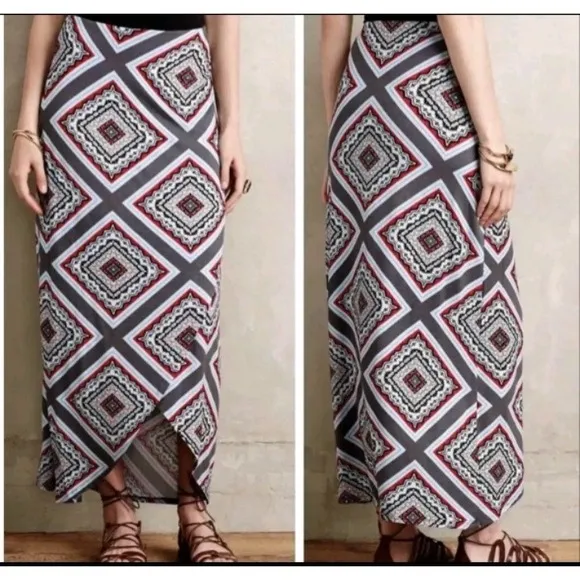 Anthropology Maeve Maina Gray Tulip Maxi Skirt Diamond Boho Chic Casual Small