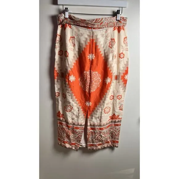 Antonio Melani Amara Linen Midi Pencil Skirt Sz 8 Paisley Floral Belted NEW