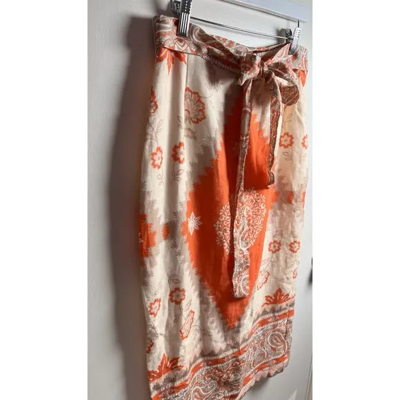 Antonio Melani Amara Linen Midi Pencil Skirt Sz 8 Paisley Floral Belted NEW