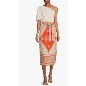 Antonio Melani Amara Linen Midi Pencil Skirt Sz 8 Paisley Floral Belted NEW